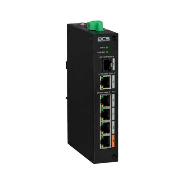 BCS-L-SP0401G-1SFP(2) - Switch przemysłowy PoE, 4x PoE, 1x Uplink / SFP - BCS Line | BCS-L-SP0401G-1SFP(2)