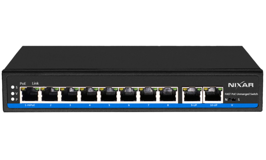 NX-S1100P-8F2F - Switch PoE 8+2 10/100Mbps, 1x HiPoE, 120W - NIXAR | 5904035373137