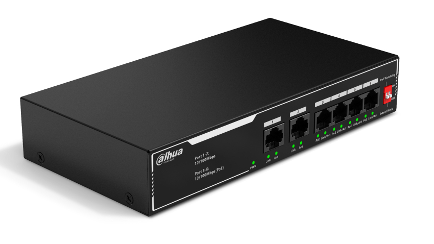 DH-SF1006LP  - Switch PoE 4+2 10/100Mbps, 30W - Dahua | DH-SF1006LP