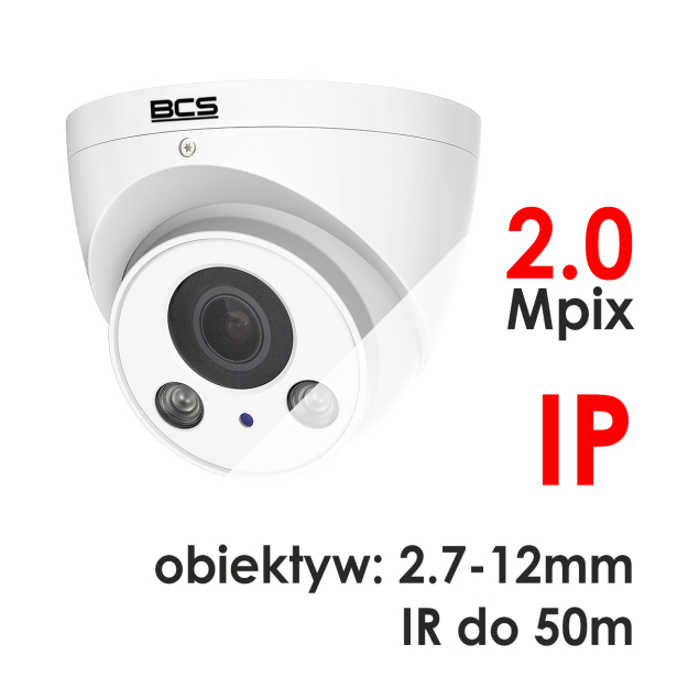 BCS-DMIP2200AIR-M - Kamera kopułkowa 2.0 Mpix IP 2.7-12mm IR 50m wbudowany mikrofon - BCS