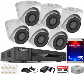 Zestaw do Monitoringu IP 5Mpx 6 Kamer IPCAM-T5 - HiLook by Hikvision | IPCAM-T5 + NVR-8CH-5MP/8P
