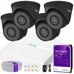 Zestaw do Monitoringu IP 5Mpx 4 Kamery IPCAM-T5 BLACK, Rejestrator 4ch z PoE - HiLook by Hikvision | IPCAM-T5 BLACK + NVR-4CH-H/4P