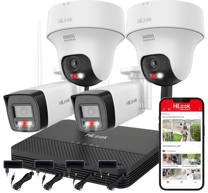WIFIKIT-B4-4CH + 2x WIFICAM-T4 - Zestaw do monitoringu WiFi EasyLink, 2x Kamera tubowa 4Mpx + 2x Kamera obrotowa 4Mpx, Rejestrator NVS - HiLook by Hikvision | WIFIKIT-B4-4CH + 2x WIFICAM-T4