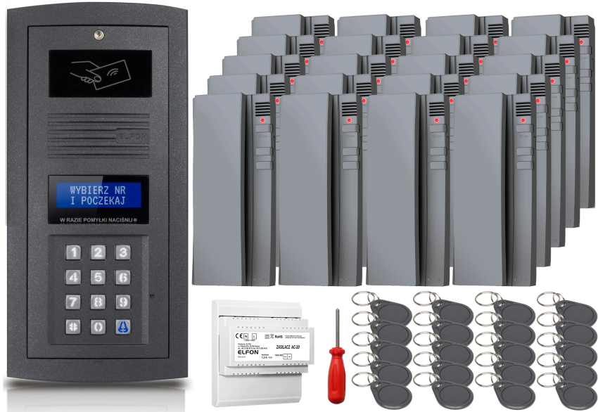 Zestaw domofonowy Elfon OPTIMA OP-255R-G + 20x Unifon OP-U7-S - ELFON | OP-255R-G + 20x OP-U7-S
