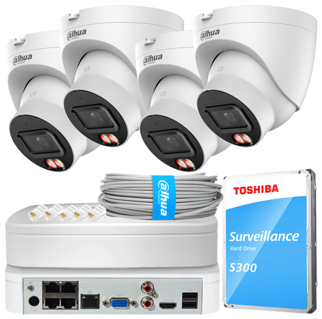 Zestaw do Monitoringu IP 12Mpx, 4 Kamery IPC-HDW21249T-S-IL-0280B, Dual Light, PoE - DAHUA | IPC-HDW21249T-S-IL-0280B(X4) POE KIT
