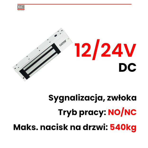 EL-1200TSL2 - Zwora elektromagnetyczna 540kg z sygnalizacją i zwłoką czasową - SCOT | EL-1200TSL2