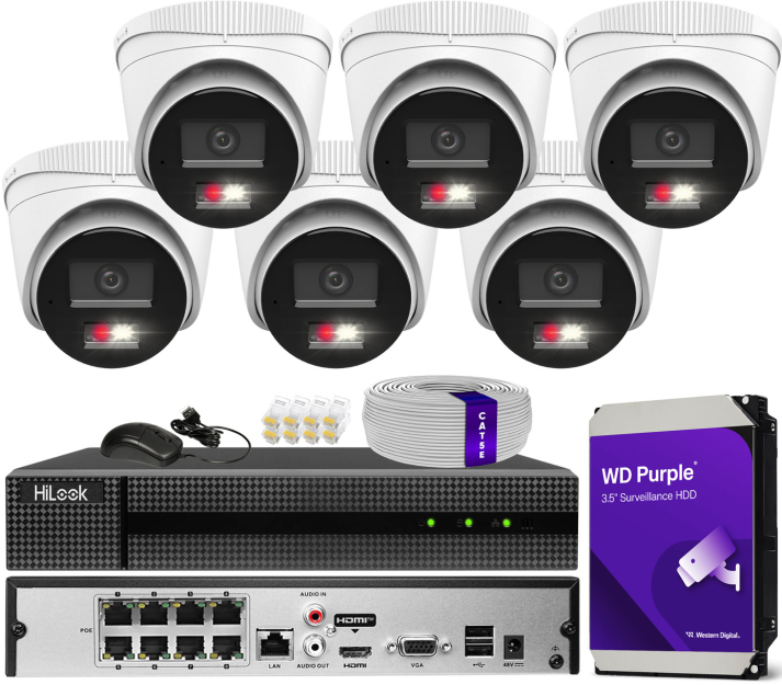 Zestaw do monitoringu IP 8Mpx 4K, 6 Kamer IPC-T280HA-LU PoE  - HiLook by Hikvision | IPC-T280HA-LU (x6) POE KIT