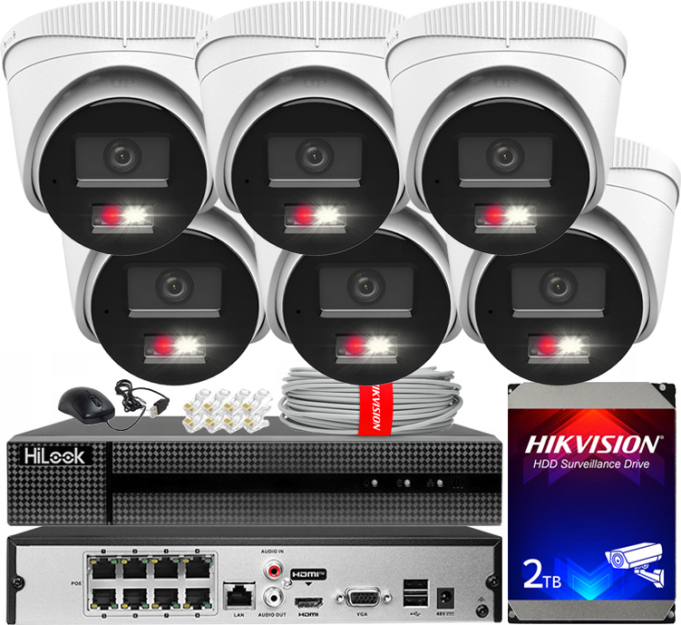 Zestaw do monitoringu IP 8Mpx 4K, 6 Kamer IPC-T280HA-LU PoE  - HiLook by Hikvision | IPC-T280HA-LU (x6) POE KIT
