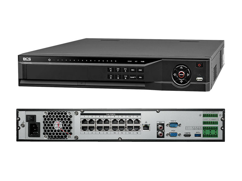 BCS-NVR16045ME-P-II - Rejestrator 16-kanałowy POE 8 Mpix IP Bitrate 200 4xHDD Wej/wyj alarmowe Onvif - BCS | BCS-NVR16045ME-P-II