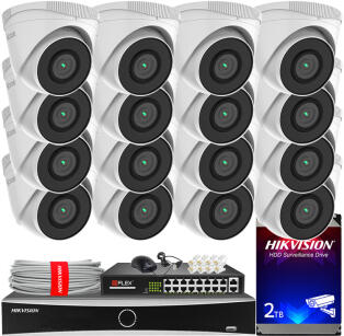 Zestaw do monitoringu IP 5Mpx, 16 Kamer IPC-T250H, PoE, IR30m - HiLook by Hikvision | IPC-T250H(x16) POE KIT