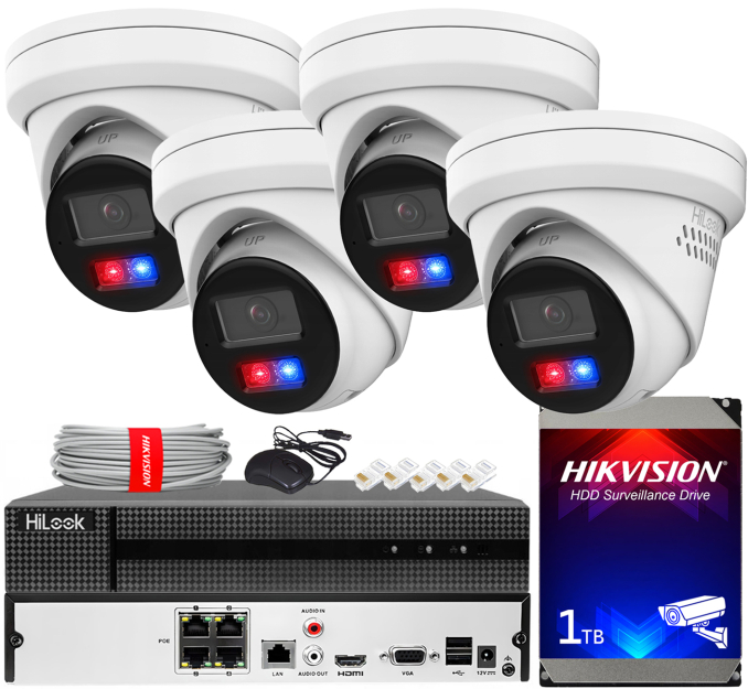 Zestaw do Monitoringu IP 6Mpx, 4 Kamery IPC-T260HAP-LUF/SL Smart Hybrid Light, PoE - HiLook by Hikvision | IPC-T260HAP-LUF/SL(x3) POE KIT
