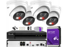 Zestaw do Monitoringu IP 6Mpx 4  Kamery IPCAM-T6-30DL, Hybrid Light, Rejestrator 4ch z PoE, MD 2.0 - HiLook by Hikvision | IPCAM-T6-30DL + NVR-4CH-5MP/4P