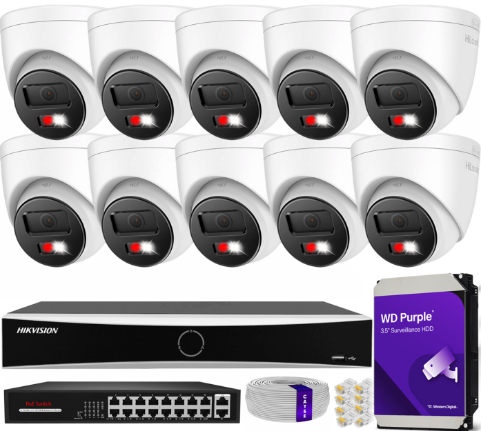 Zestaw do monitoringu IP 8Mpx 4K, 10 Kamer IPC-T280HA-LUF/SL Live Guard, PoE  - HiLook by Hikvision | IPC-T280HA-LUF/SL(x10) POE KIT