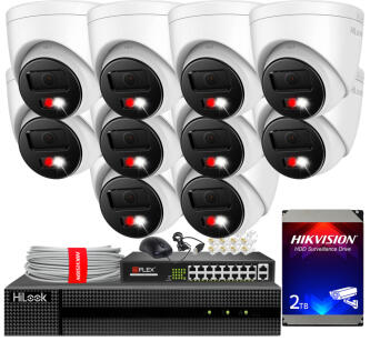 Zestaw do monitoringu IP 8Mpx 4K, 10 Kamer IPC-T280HA-LUF/SL Live Guard, PoE  - HiLook by Hikvision | IPC-T280HA-LUF/SL(x10) POE KIT