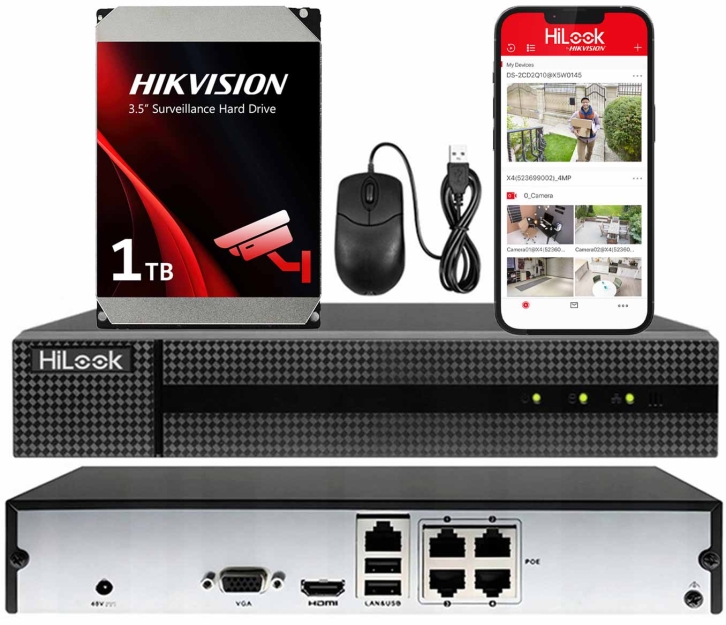 NVR-104MH-D/4P-1TB - Rejestrator IP 4-kanałowy z dyskiem 1TB, 4x PoE, do 4Mpx, H.265 - Hilook by Hikvision | NVR-104MH-D/4P-1TB