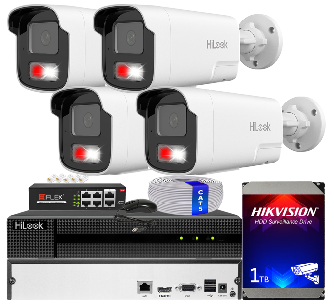 Zestaw do monitoringu IP 4Mpx, 4mm, 4 Kamery IPC-B440HA-LUF/SL Live Guard, PoE  - HiLook by Hikvision | IPC-B440HA-LUF/SL(x4) POE KIT