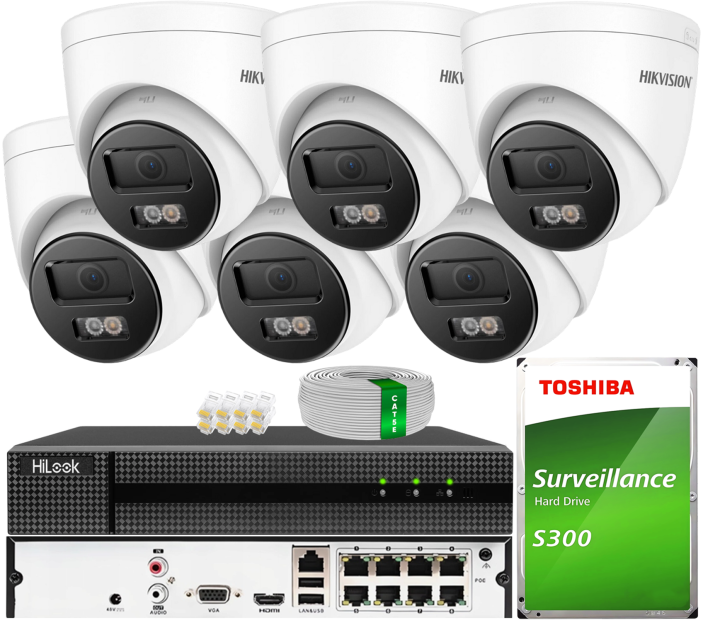 Zestaw do Monitoringu IP 6Mpx, 6 Kamer DS-2CD1361G2-LIU Smart Hybrid Light, PoE - HiLook by Hikvision | DS-2CD1361G2-LIU(x6) POE KIT