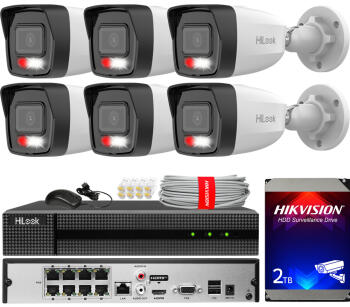 Zestaw do monitoringu IP 8Mpx 4K, 6 Kamer IPC-B180HA-LU, PoE  - HiLook by Hikvision | IPC-B180HA-LU(x6) POE KIT