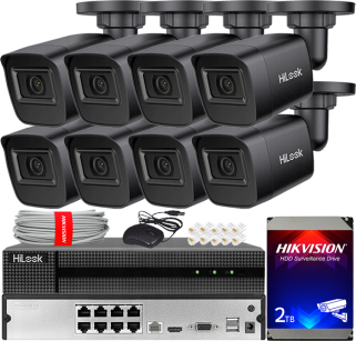 Zestaw do Monitoringu IP 4Mpx, 8 Kamer IPC-B141H-C BLACK, PoE, IR20m, IP67 - HiLook by Hikvision | IPC-B141H-C BLACK(x8) POE KIT