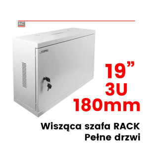 Szafa RACK wisząca, 19" 3U 180mm, pełne drzwi, kolor szary, dwustronne drzwi - IPTIME | 19" 2U 120mm