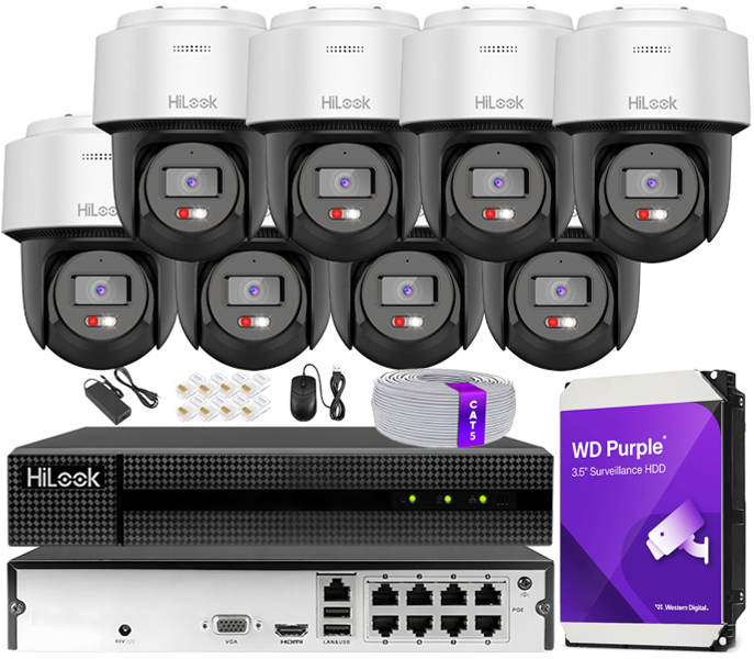 Zestaw do Monitoringu IP 4Mpx, 8 Kamer obrotowych PTZ-N4MP-P, Smart Hybrid Light, Rejestrator 8ch PoE - HiLook by Hikvision | PTZ-N4MP-P + NVR-8CH-4MP/8P