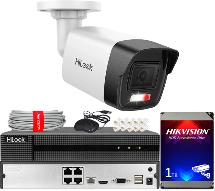 Zestaw do Monitoringu IP 4Mpx, 1 Kamera IPC-B140HA-LUC Smart Hybrid Light, PoE - HiLook by Hikvision | IPC-B140HA-LUC(x1) POE KIT
