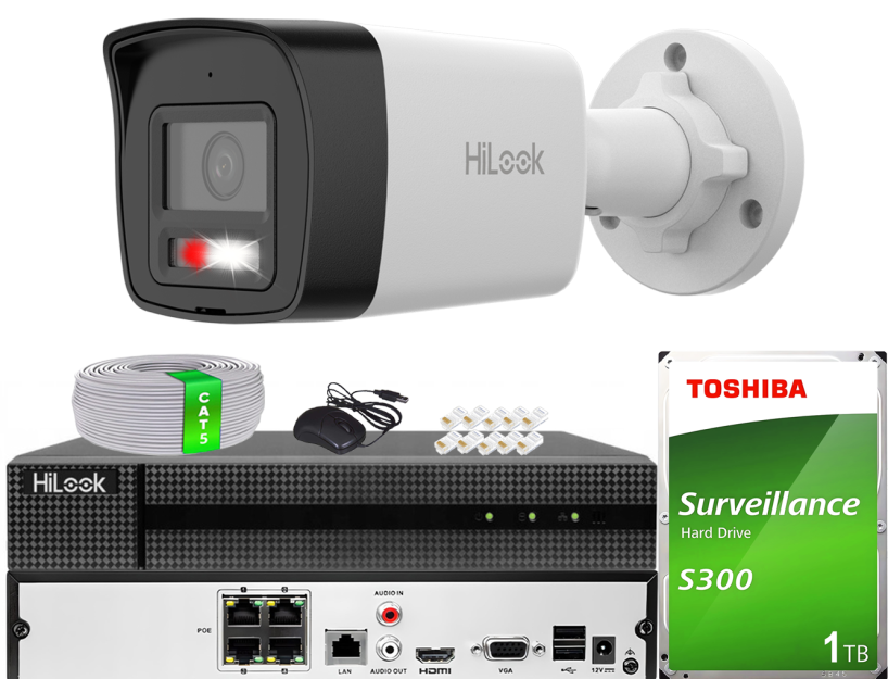 Zestaw do Monitoringu IP 4Mpx, 1 Kamera IPC-B140HA-LUC Smart Hybrid Light, PoE - HiLook by Hikvision | IPC-B140HA-LUC(x1) POE KIT