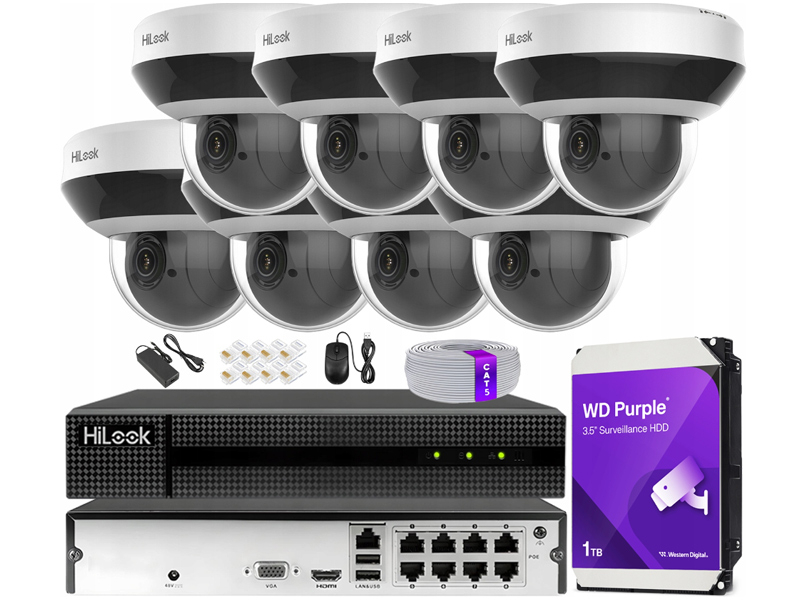 Zestaw do Monitoringu IP 4Mpx, 8 Kamer obrotowych PTZ-C4MP, Rejestrator 8ch PoE - HiLook by Hikvision | PTZ-C4MP + NVR-8CH-4MP/8P