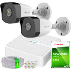 Zestaw do Monitoringu IP Full HD, 2 Kamery IPCAM-B2 IR30m, Rejestrator 4ch PoE - HiLook by Hikvision | 2x IPCAM-B2- + NVR-4CH-H/4P