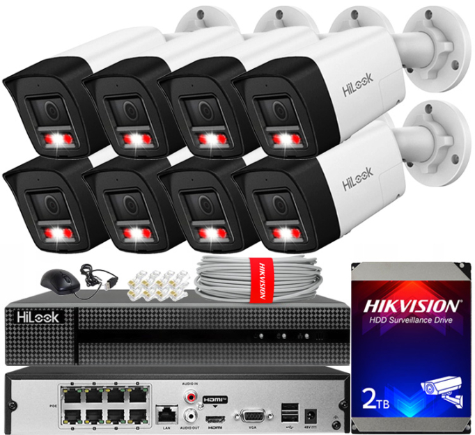 Zestaw do monitoringu IP 8Mpx 4K, 8 Kamer IPC-B180HA-LUF/SL Live Guard, PoE  - HiLook by Hikvision | IPC-B180HA-LUF/SL(x8) POE KIT