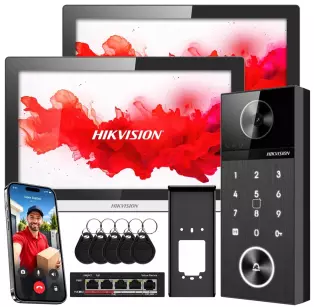 Wideodomofon IP, zestaw DS-KV6124-WBE1 + 2x DS-KH6350-WTE1, PoE, WiFi - Hikvision | 5906667328028
