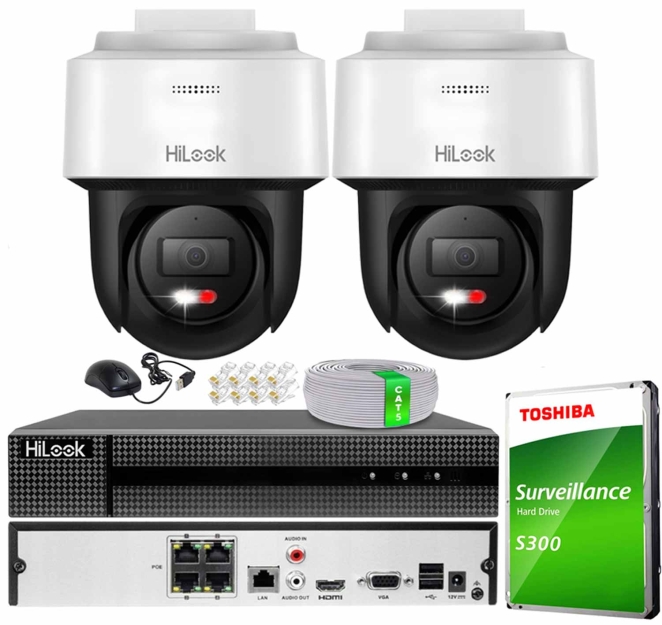 Zestaw do Monitoringu IP 6Mpx, 2 Kamery PTZ-N2C600M-DE Smart Hybrid Light, PoE - HiLook by Hikvision | PTZ-N2C600M-DE(x2) POE KIT