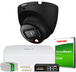 Zestaw do Monitoringu IP 6Mpx, 1 Kamera IPC-HDW1639T-A-IL-BLACK, Dual Light, PoE - DAHUA | IPC-HDW1639T-A-IL-BLACK(X1) POE KIT