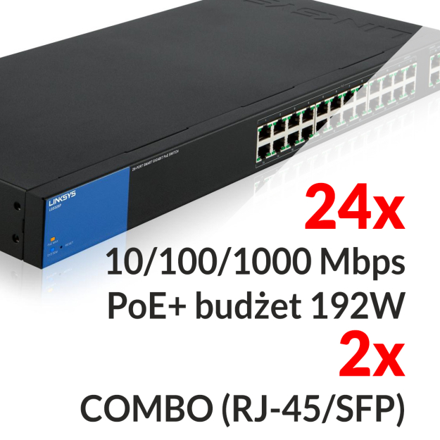 24x 10/100/1000Mbps PoE + 2x COMBO (RJ-45/SFP) - LGS326P-EU - Switch 26-portowy PoE - LINKSYS