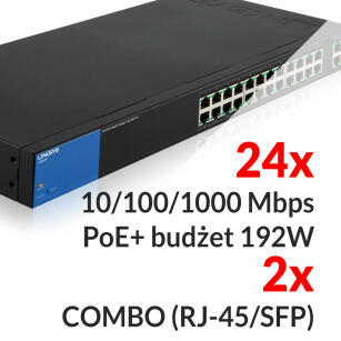 24x 10/100/1000Mbps PoE + 2x COMBO (RJ-45/SFP) - LGS326P-EU - Switch 26-portowy PoE - LINKSYS
