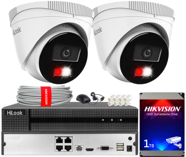 Zestaw do Monitoringu IP 4Mpx, 2 Kamery IPC-T240HA-LU Smart Hybrid Light, PoE - HiLook by Hikvision | IPC-T240HA-LU(x2) POE KIT