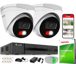 Zestaw do Monitoringu IP 4Mpx, 2 Kamery IPC-T240HA-LU Smart Hybrid Light, PoE - HiLook by Hikvision | IPC-T240HA-LU(x2) POE KIT