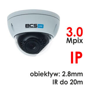 BCS-DMIP3300AIR - Kamera kopułkowa 3.0 Mpix IP 2.8mm IR 20m - BCS