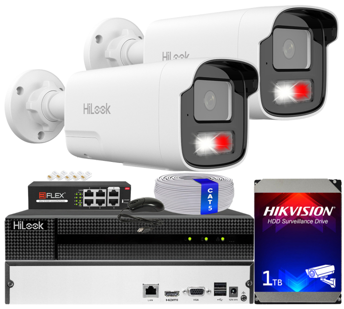 Zestaw do monitoringu IP 8Mpx, 4mm, 2 Kamery IPC-B480HA-LUF/SL Live Guard, PoE  - HiLook by Hikvision | IPC-B480HA-LUF/SL(x2) POE KIT