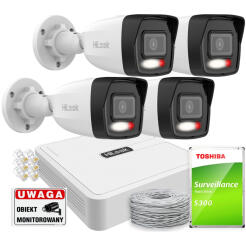 Zestaw do Monitoringu IP 4Mpx 4 Kamery IPCAM-B4-30DL, Hybrid Light, 4x PoE - HiLook by Hikvision | IPCAM-B4-30DL + NVR-4CH-H/4P