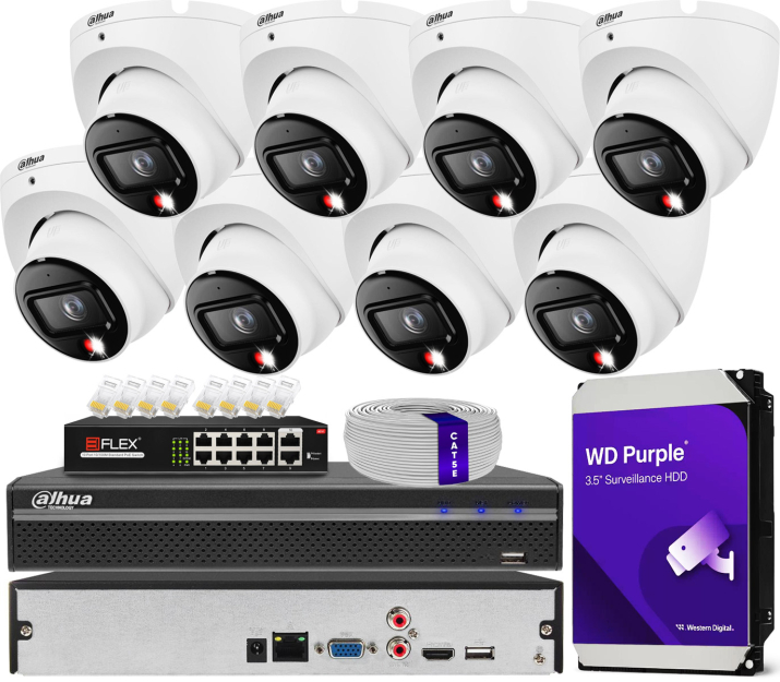 Zestaw do Monitoringu IP 6Mpx, 8 Kamer IPC-HDW1639T-A-IL, Dual Light, PoE - DAHUA | IPC-HDW1639T-A-IL(X8) POE KIT