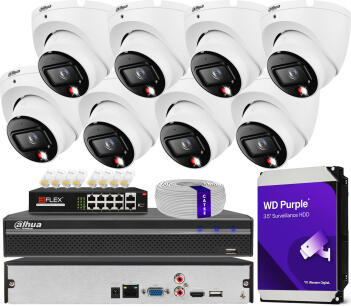 Zestaw do Monitoringu IP 6Mpx, 8 Kamer IPC-HDW1639T-A-IL, Dual Light, PoE - DAHUA | IPC-HDW1639T-A-IL(X8) POE KIT