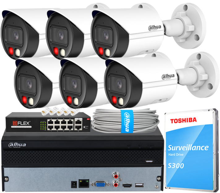 Zestaw do Monitoringu IP 6Mpx, 6 Kamer IPC-HFW2649S-S-IL-0280B, Dual Light, PoE - DAHUA | IPC-HFW2649S-S-IL-0280B(X6) POE KIT