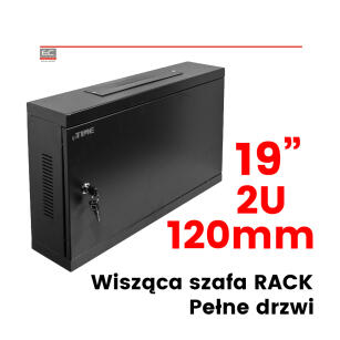 Szafa RACK wisząca, 19" 2U 120mm, pełne drzwi, kolor czarny - IPTIME | 19" 2U 120mm