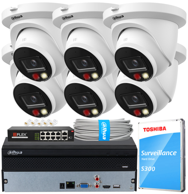 Zestaw do Monitoringu IP 4Mpx, 6 Kamer IPC-HDW2449TM-S-IL-0280B, Dual Light, PoE - DAHUA | IPC-HDW2449TM-S-IL-0280B(X6) POE KIT