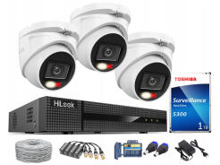 Zestaw do monitoringu TurboHD, 3 kamery Hybrid Light 2Mpx, rejestrator 4ch - HiLook by Hikvision | TVICAM-T2M-20DL + DVR-4CH-4MP