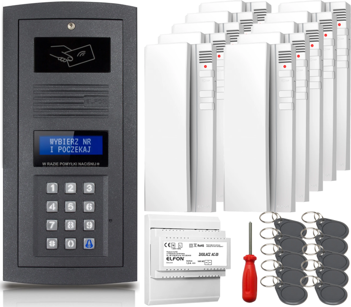 Zestaw domofonowy Elfon OPTIMA OP-255R-G + 10x Unifon OP-U7 - ELFON | OP-255R-G + 10x OP-U7