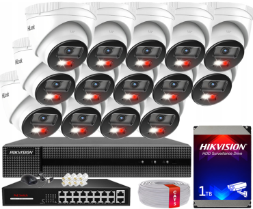 Zestaw do Monitoringu IP 4Mpx 14 Kamer IPCAM-T4-30DL, Hybrid Light, Rejestrator 16ch, MD 2.0 - HiLook by Hikvision | IPCAM-T4-30DL + HWN-4216MH