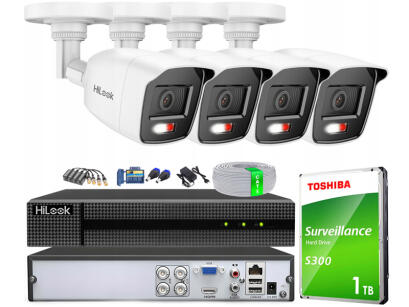 Zestaw do monitoringu TurboHD, 4 kamery zewnętrzne Hybrid Light 2Mpx, Rejestrator 4ch - HiLook by Hikvision | TVICAM-B2M-20DL + DVR-4CH-4MP