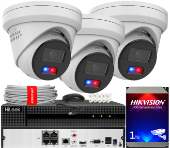 Zestaw do Monitoringu IP 8Mpx, 3 Kamery IPC-T280HAP-LUF/SL Smart Hybrid Light, PoE - HiLook by Hikvision | IPC-T280HAP-LUF/SL(x3) POE KIT